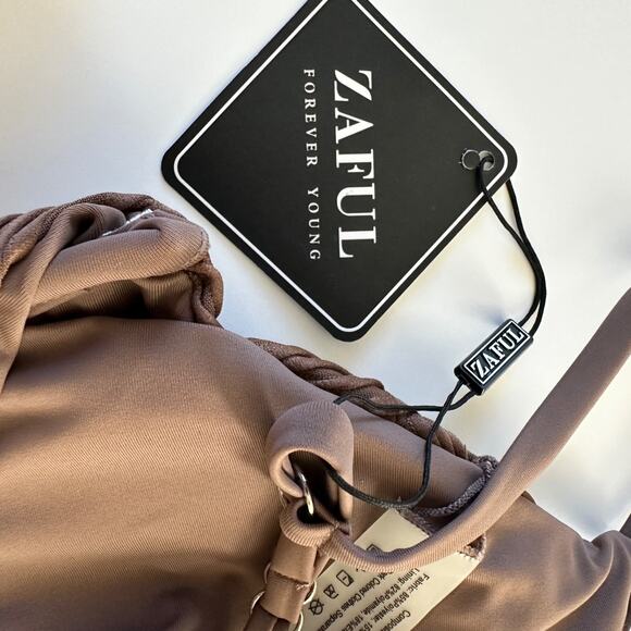 zaful brown bikini set size large textured push up top tie side bottoms nwt - Picture 5 of 8